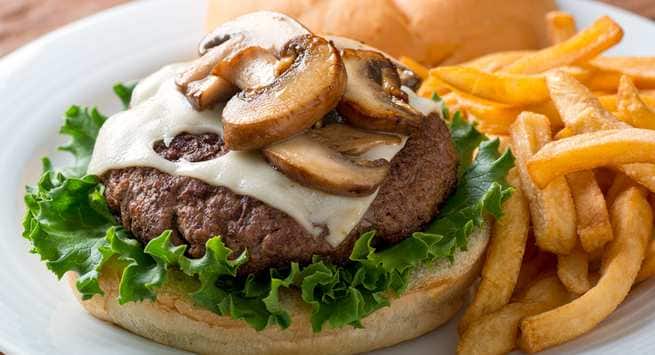 Substitute red meat with mushroom in a burger