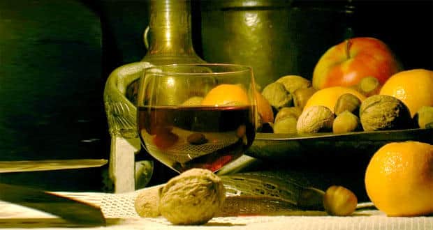 fruits, nuts and wine