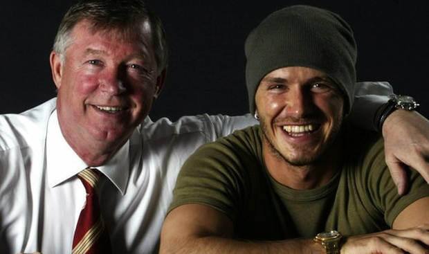 David Beckham with father figure and his first manager Sir Alex Ferguson