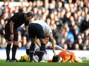Hugo Lloris after his collision with Lukaku