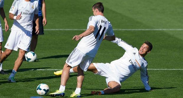 Ronaldo never lets up, not even in training as teammate Gareth Bale finds out