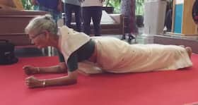 Milind Soman's mom, 78, pulls off a plank wearing a sari. Push ups next! (Watch video)