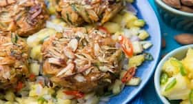 Healthy vegetarian snack recipe by Chef Kunal Kapur: Papaya kebab with pineapple salsa
