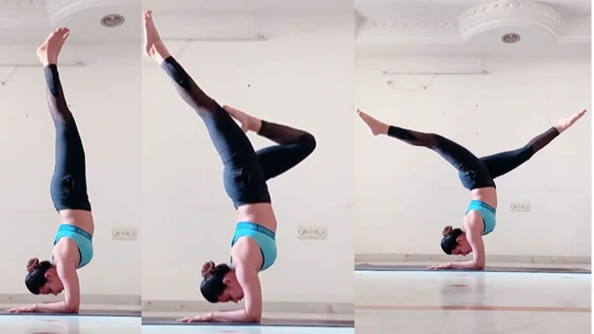 TV actress Aashka Goradia aces an advance yoga pose, watch video here