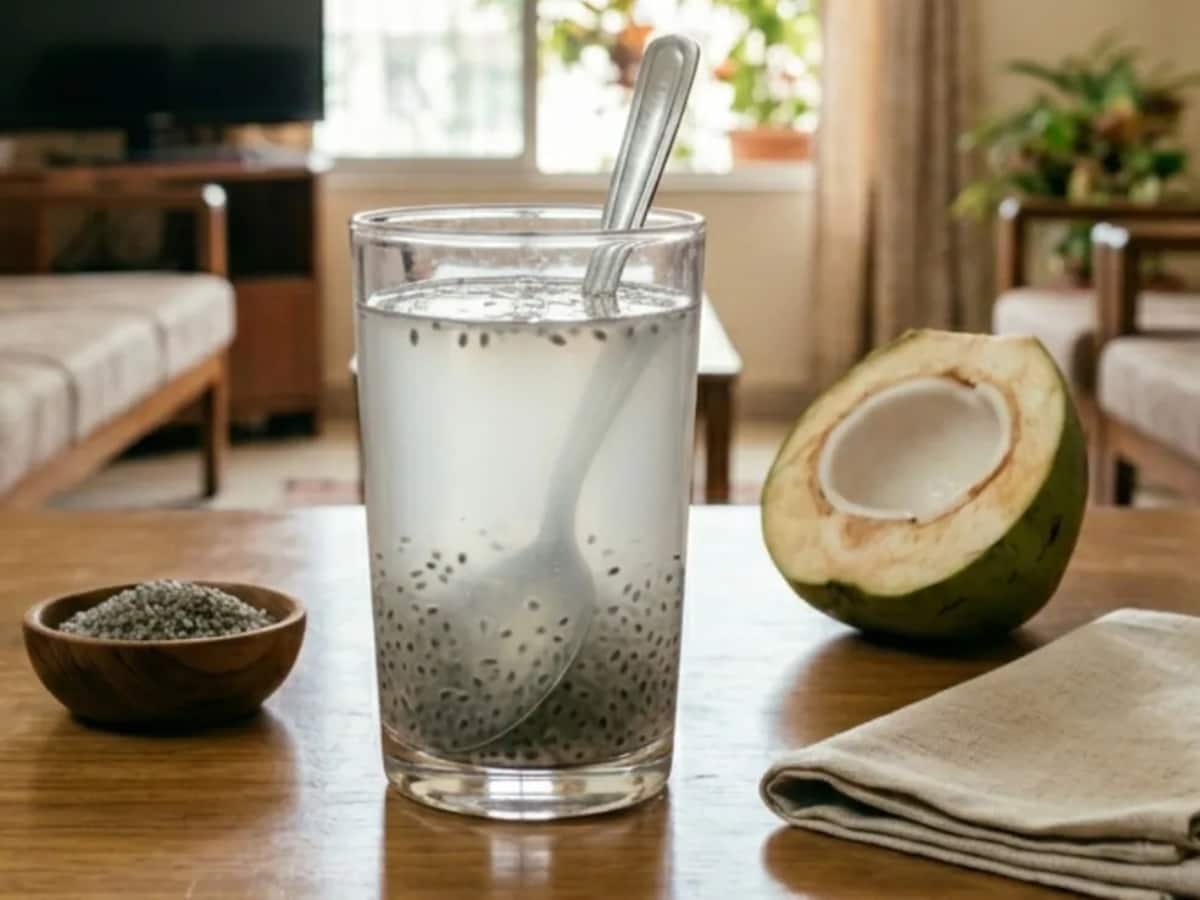 Coconut water with soaked sabja seeds