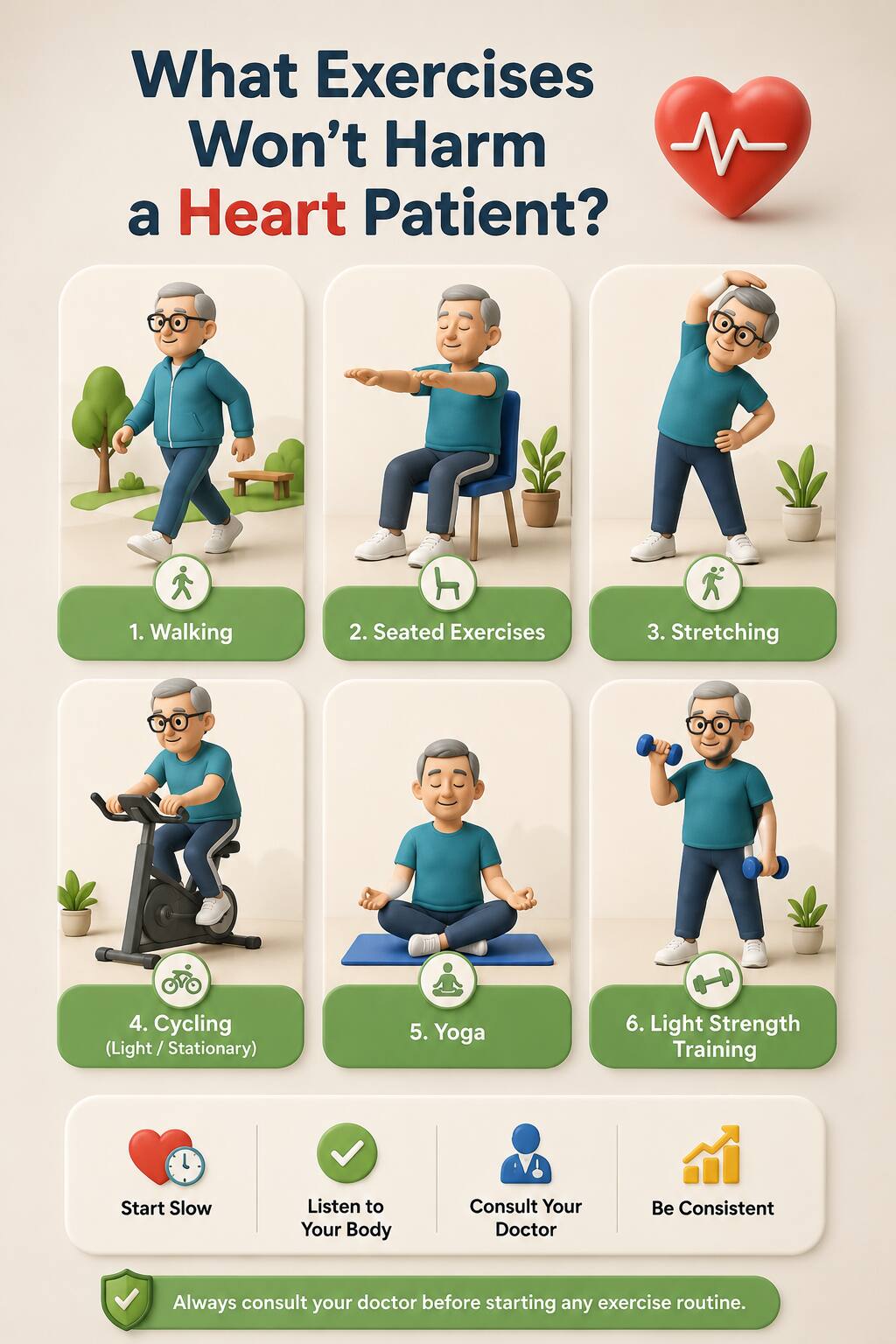What exercises won't harm a heart patient