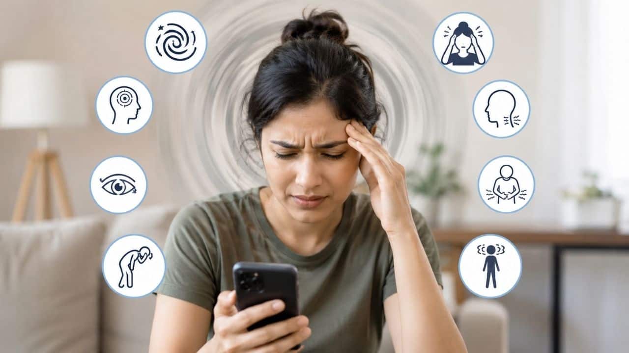 स्क्रीन-इंड्यूस्ड वर्टिगो के लक्षण? (Image Credit- ChatGPT)